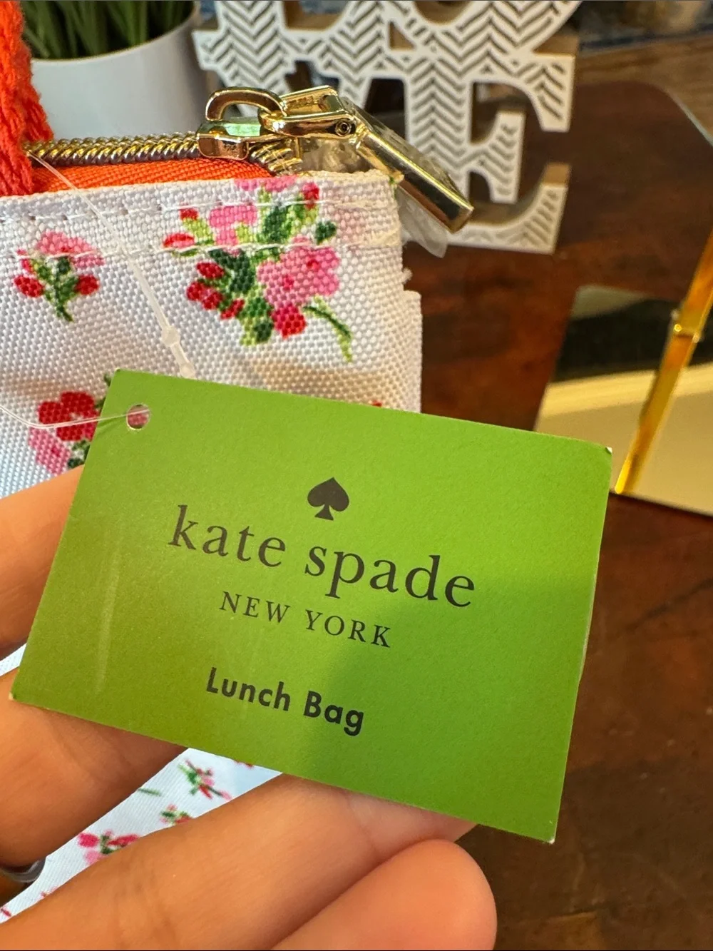 kate spade White Floral Lunch Bag with Coral Accents